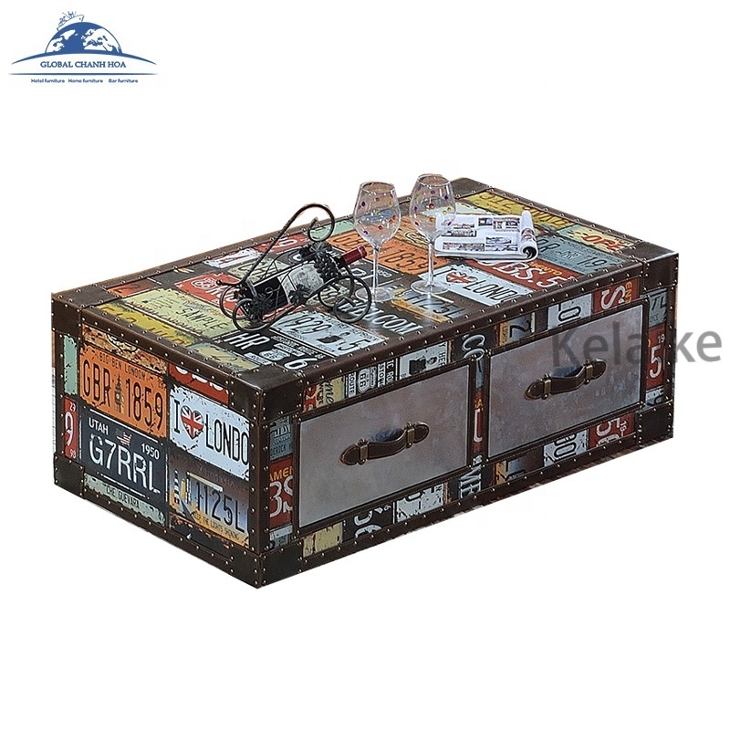 Wholesale Supplier Retro Style Aviator Trunk Coffee Table 2 Drawers Aviation tea Table used cigar lounge furniture