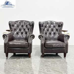 Chesterfield Mallory Flat Wing High Back Wing Chair Antique Brown Brass Leather In Queen Anne Style  Leather Club Chair