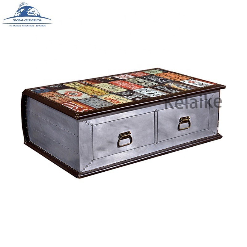 Wholesale Supplier Retro Style Aviator Trunk Coffee Table 2 Drawers Aviation tea Table used cigar lounge furniture