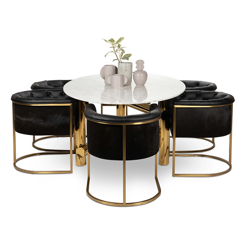 Luxury Designs Dining Room Seater Marble Top Square Round Modern Table And Chairs Set Stainless Steel Dining Tables