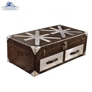 Wholesale Supplier Retro Style Aviator Trunk Coffee Table 2 Drawers Aviation tea Table used cigar lounge furniture