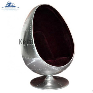 Factory Outlet Industry Vintage Spitfire  Leather swing egg chair aviator Aluminium Aviation Egg  Pod Chair for living room