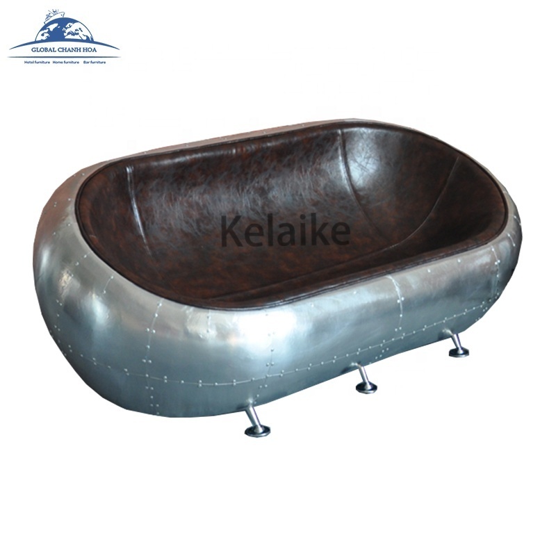 High Quality Aviation Rivets Vintage Industrial  Leather retro love Seat Ball sofa for bar furniture