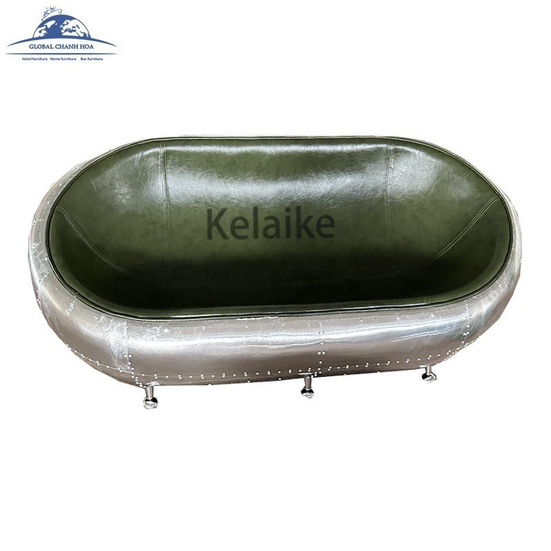 High Quality Aviation Rivets Vintage Industrial  Leather retro love Seat Ball sofa for bar furniture