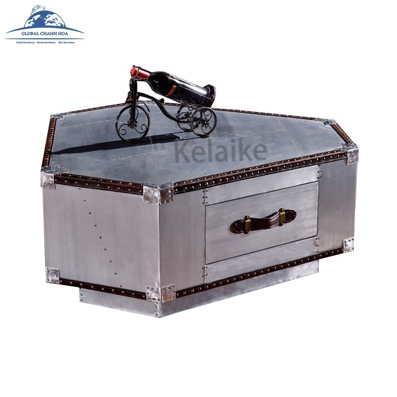 Wholesale Supplier Retro Style Aviator Trunk Coffee Table 2 Drawers Aviation tea Table used cigar lounge furniture