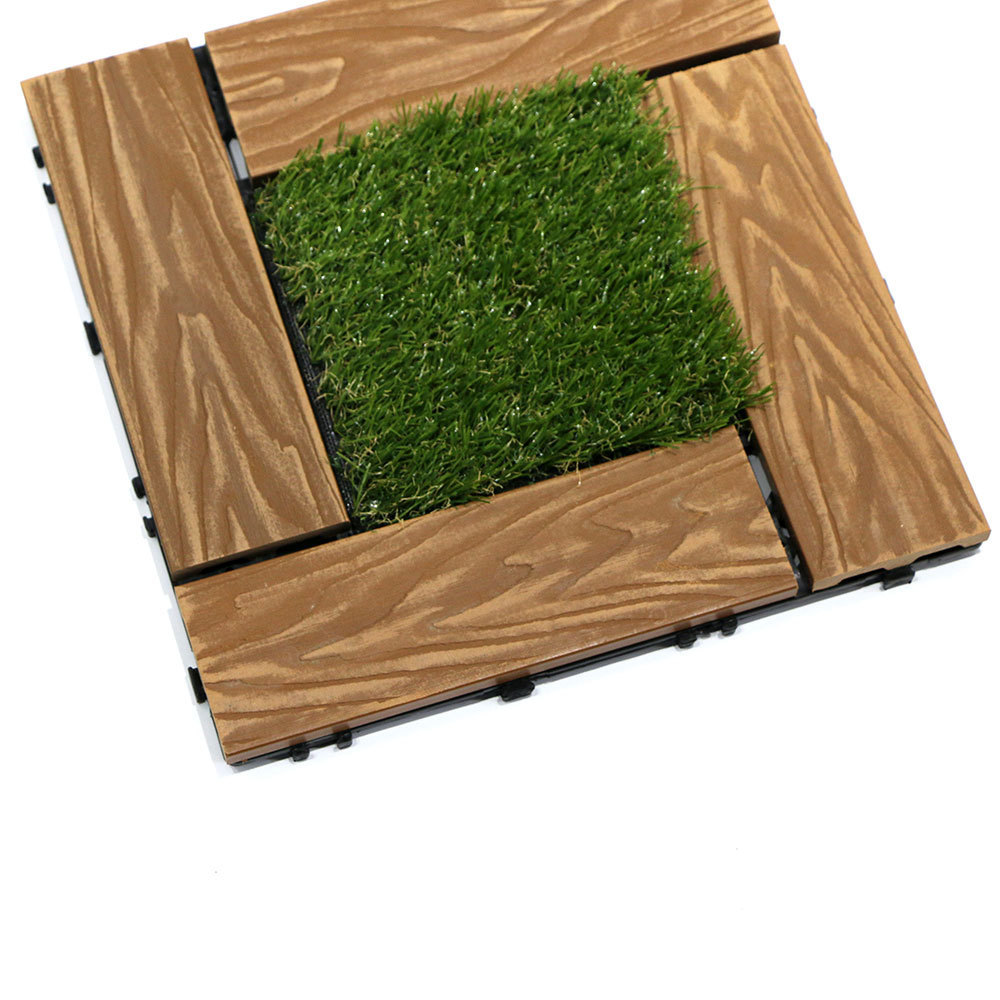 Artificial Grass Wood Plastic Composite WPC DIY Deck Tiles Interlocking Decking Tile