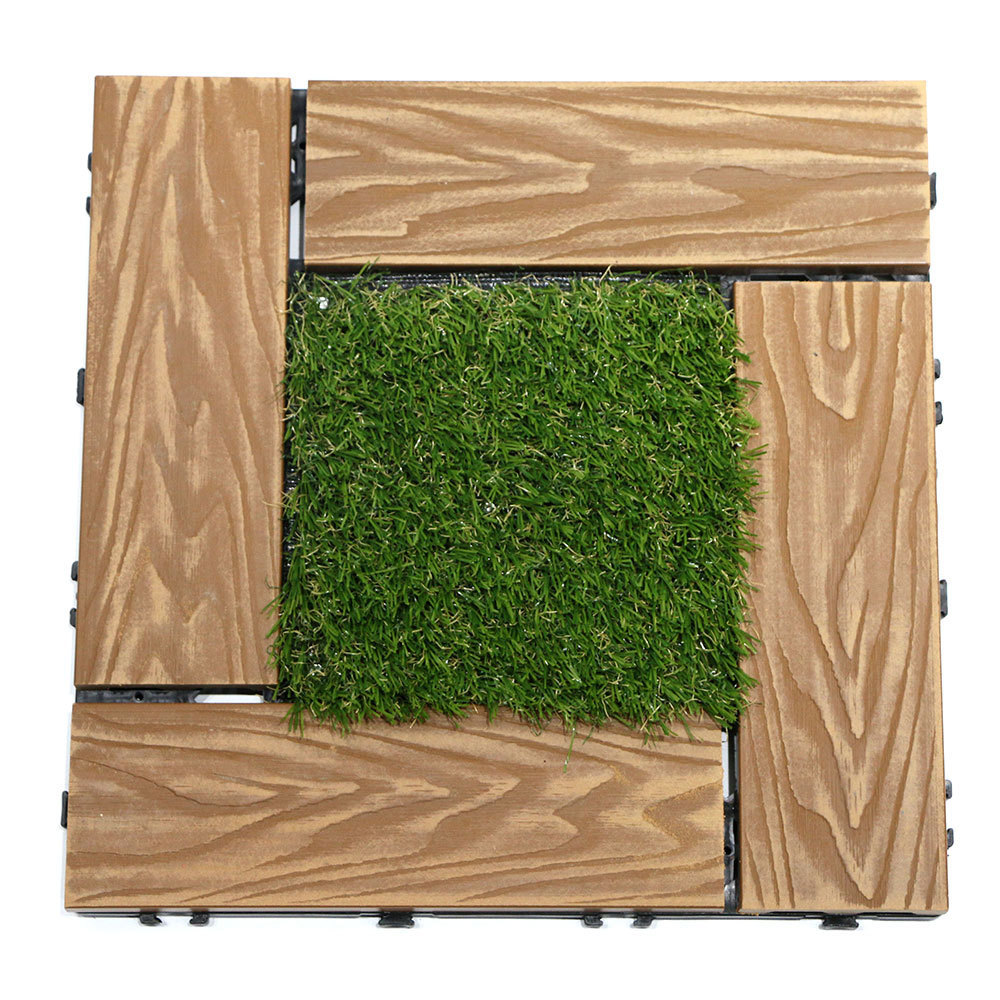 Artificial Grass Wood Plastic Composite WPC DIY Deck Tiles Interlocking Decking Tile