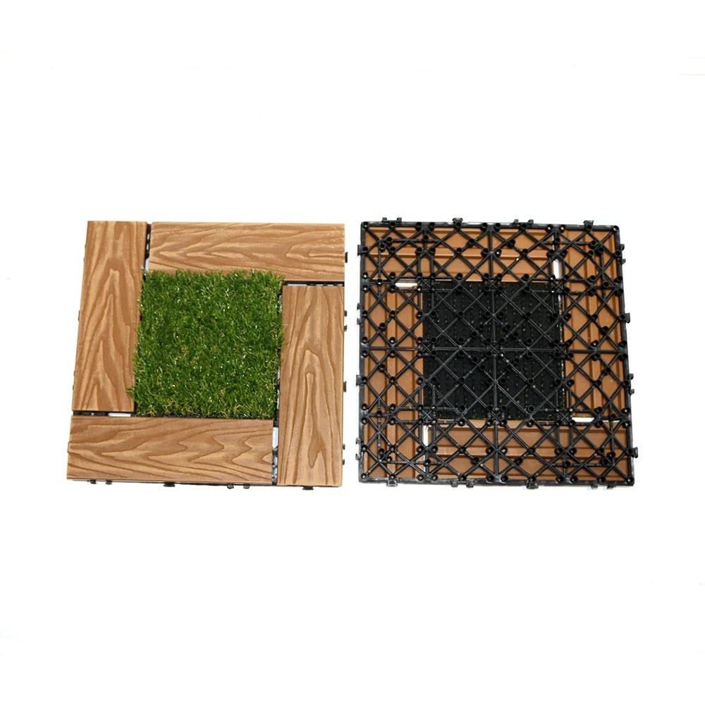 Artificial Grass Wood Plastic Composite WPC DIY Deck Tiles Interlocking Decking Tile