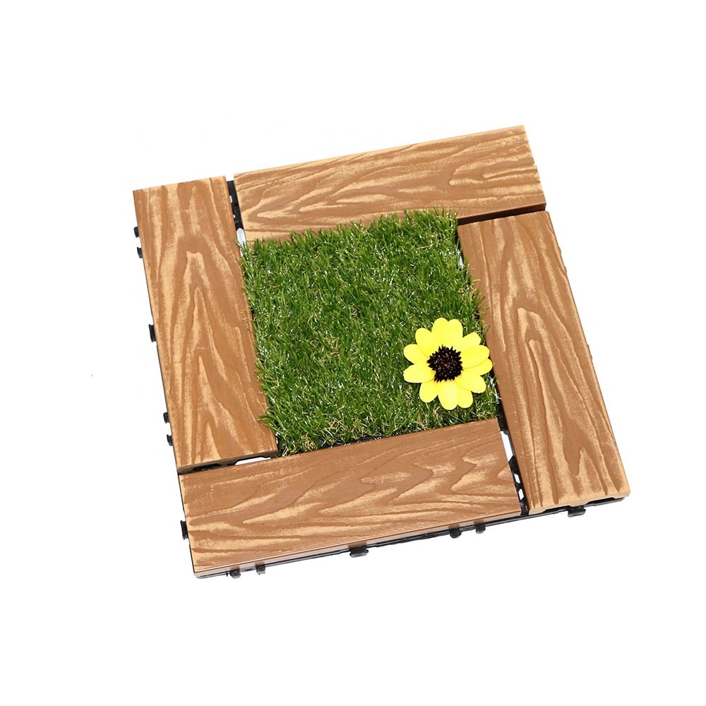 Artificial Grass Wood Plastic Composite WPC DIY Deck Tiles Interlocking Decking Tile