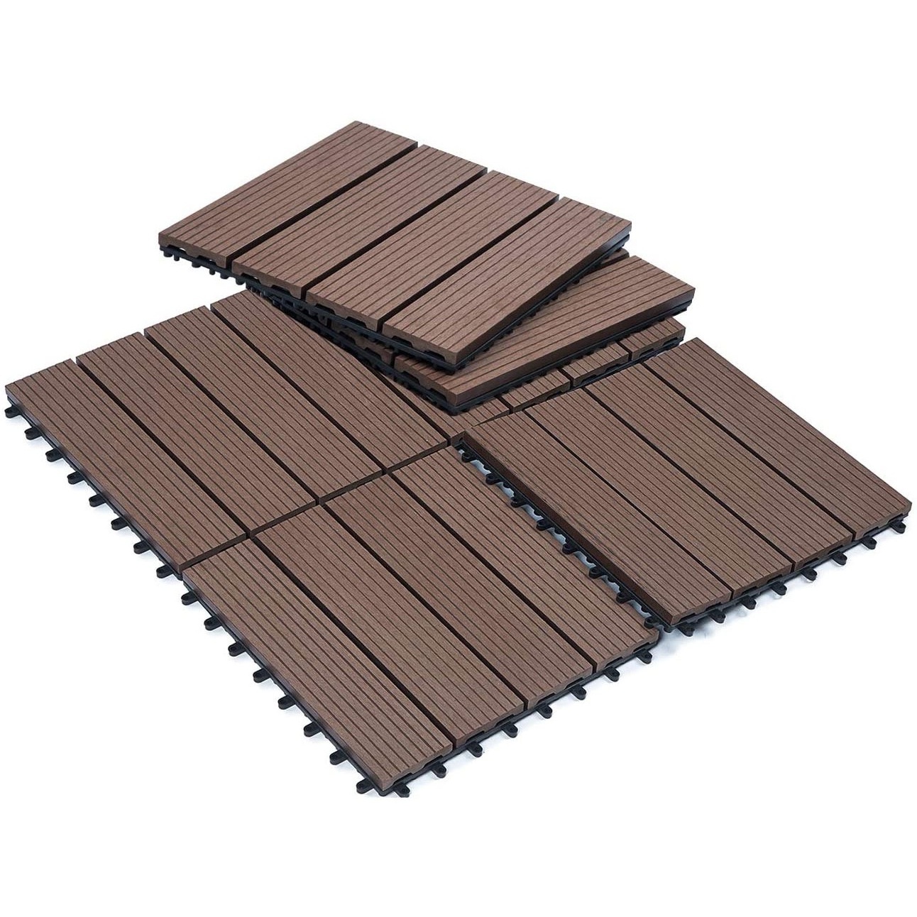 cheap price chocolate and reddish brown hollow decking 300 x 300 wood fiber+HDPE engineered flooring WPC DIY interlock deck tile