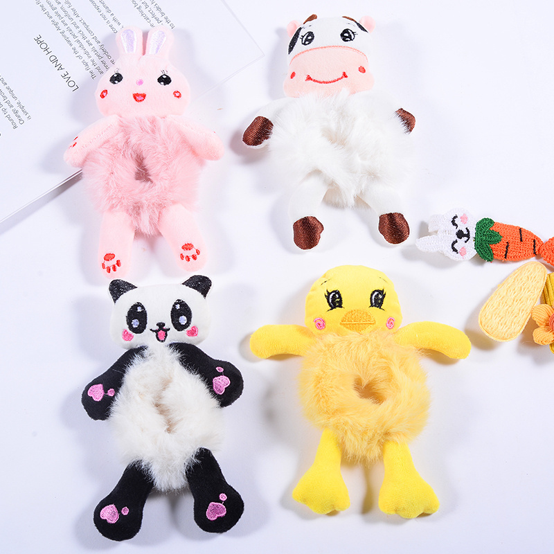 Plush Hair Band Elastic Accessories New Woman Girl Kids Cute Teddy Bear Frog Cat Rabbit Toy Rope Rubber Ties Animal Scrunchies