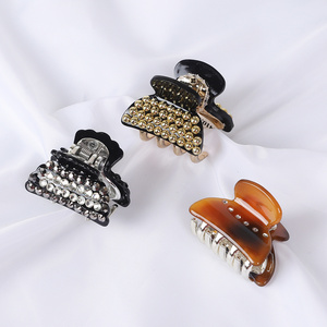 Luxury Rhinestone Gold Bead Acrylic Acetate Barrettes Small Crab Hair Clamp Hair Claw Clips