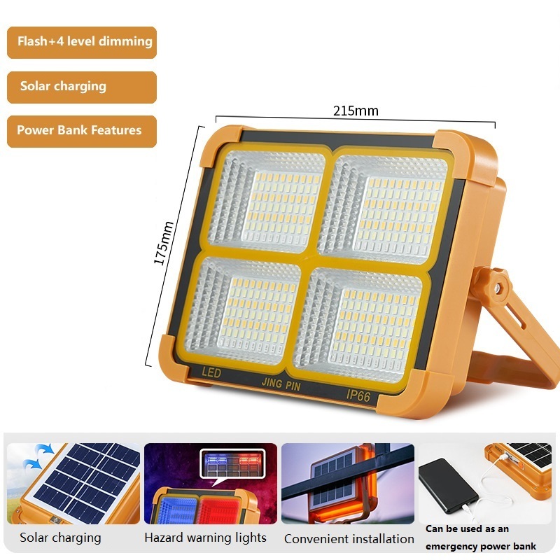 Solar outdoor floodlight portable and convenient camping emergency warning lighting stall setting USB charging light