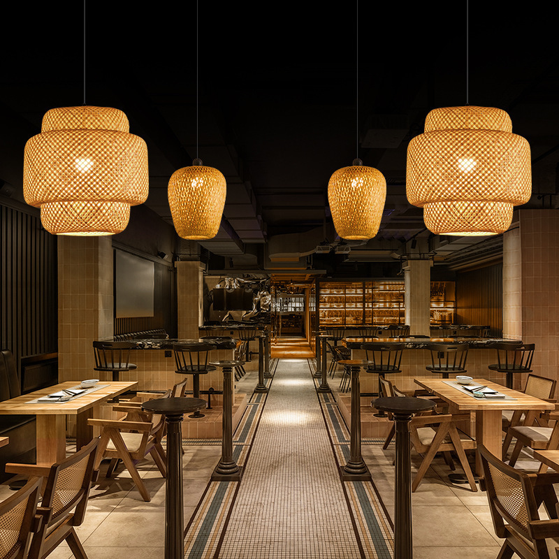 Tea House Zen Hotel Lighting fixtures Japanese creative rural homestay rattan woven chandelier