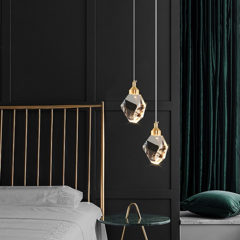 Bedroom crystal light modern and minimalist hallway LED chandelier household bedside chandelier