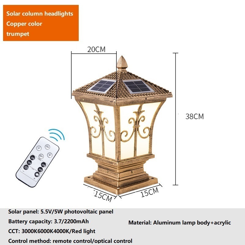 LED illuminated garden villa gate column light outdoor induction courtyard wall light solar column head light