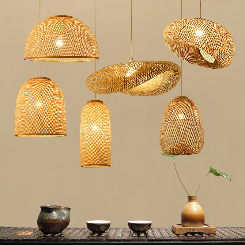 Tea House Zen Hotel Lighting fixtures Japanese creative rural homestay rattan woven chandelier