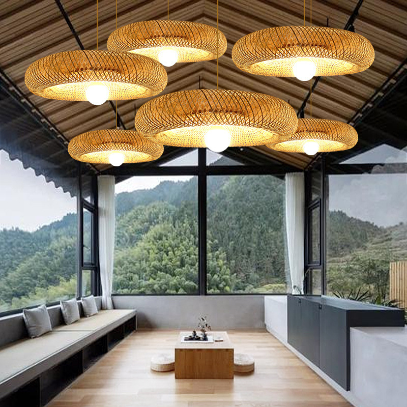 Tea House Zen Hotel Lighting fixtures Japanese creative rural homestay rattan woven chandelier