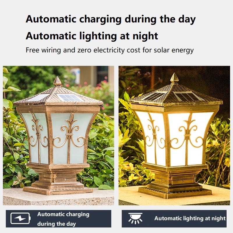 LED illuminated garden villa gate column light outdoor induction courtyard wall light solar column head light