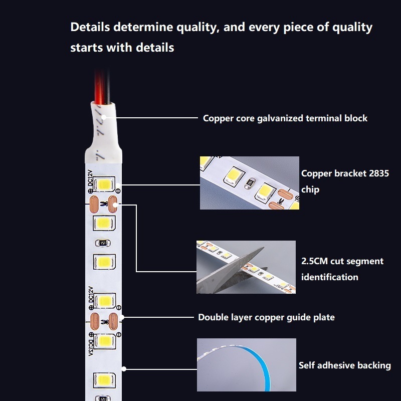 Low voltage 12V high brightness linear chip 120 light 8mm 2835 soft light strip LED light strip