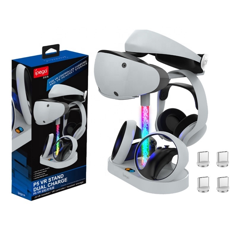 PG-P5V001 Magnetic Dual Charger Base With Indicator Light For PS VR2 RGB Charging Dock VR Headset Display Stand