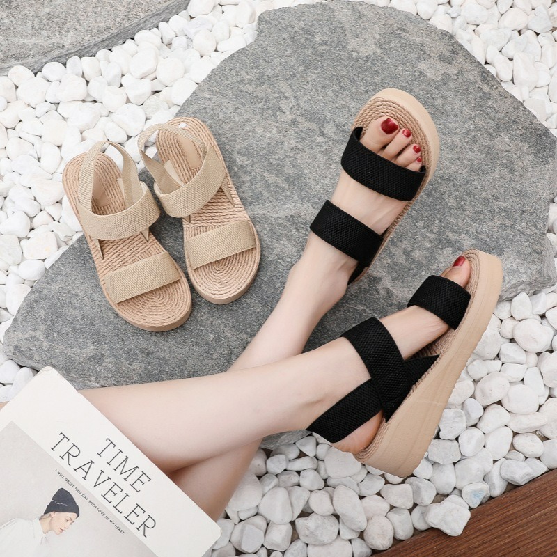 Beach Light Weight High-heeled Solid Color eva sports belt travel wedge bottom thick sole Daily Wearing Outdoor Sandals