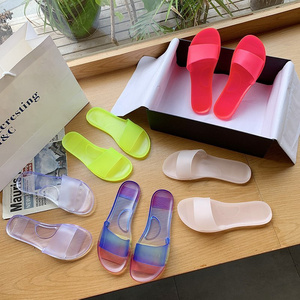 Hot Sale Cheap Clear Upper Flip Flop Open Toe Slide Slippers For Ladies Big Size Jelly Sandals Women Sandals House Indoor Shoes