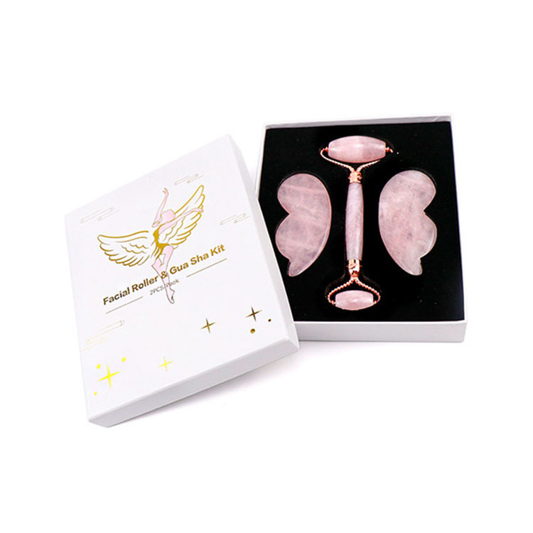 22 Fast Delivery Skin Care Anti-aging Rose Quartz Natural Jade Roller And Gua Sha Set Kit For Face Neck