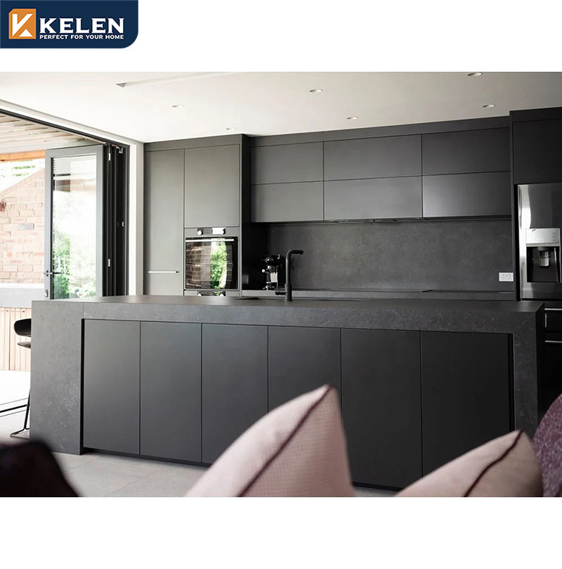 Kelen 2024 wood modern kitchen cabinets supplier  pantry wholesale wood grey kitchen cabinet for custom prefab houses