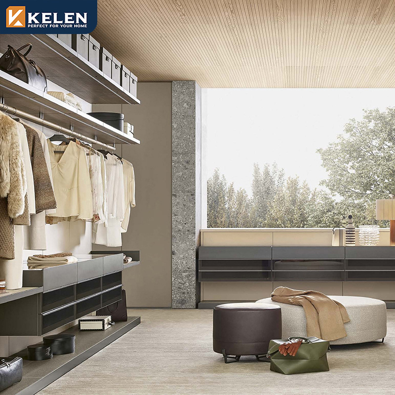 Kelen 2024 custom modern mdf furniture bedroom walk-in wardrobe walk in wardrobe design wood armoire closet wardrobes