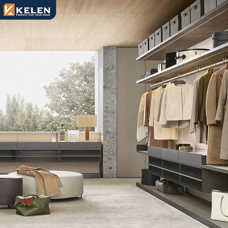 Kelen 2024 custom modern mdf furniture bedroom walk-in wardrobe walk in wardrobe design wood armoire closet wardrobes