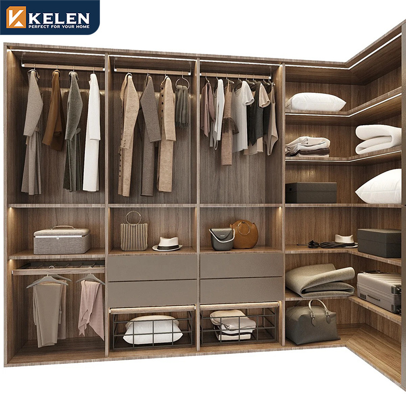 Kelen 2024 contemporary wood Aluminium wardrobe wooden bedroom furniture set custom armoire walking closet cloakroom