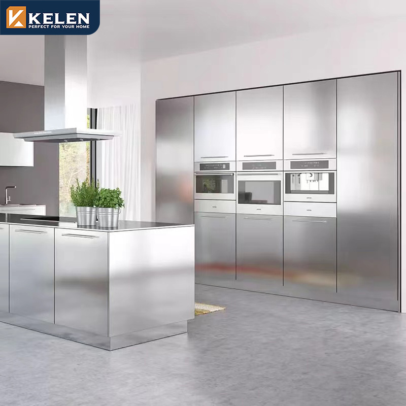 Kelen 2024 Latest Modern Kitchen stainless steel Designs Custom Modular Modern Stainless Steel outdoor Kitchen Cabinets