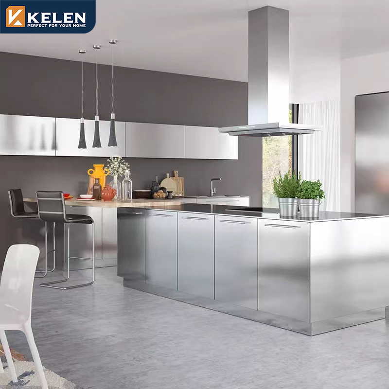 Kelen 2024 Latest Modern Kitchen stainless steel Designs Custom Modular Modern Stainless Steel outdoor Kitchen Cabinets