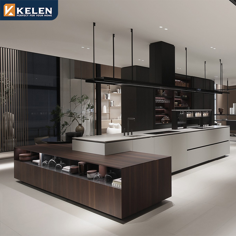 KELEN 2024 kitchen customization cabinet supplier stainless steel outdoor modular wall modern wood furniture kitchen cabinet