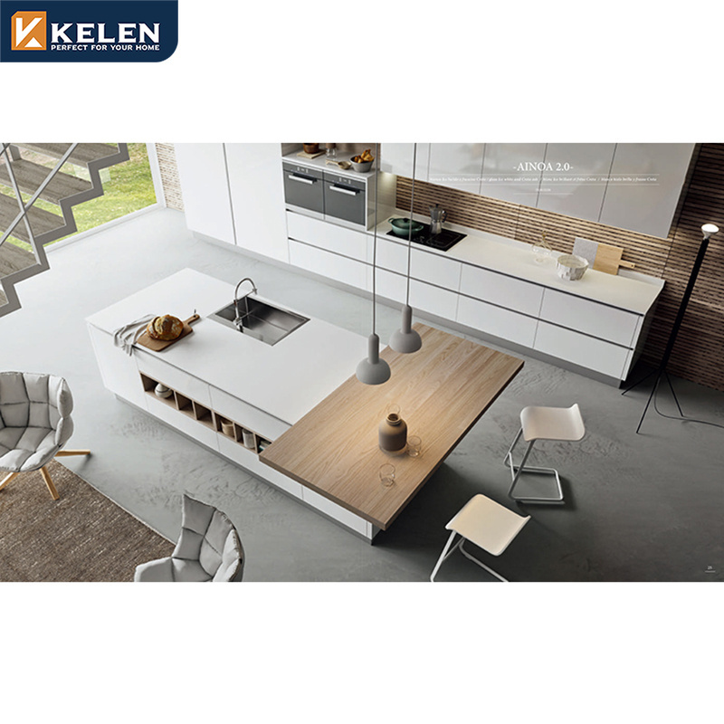 KELEN 2024 design kitchen cabinet set supplier full modular modern quartz wood furniture pantry white kitchen cabinet