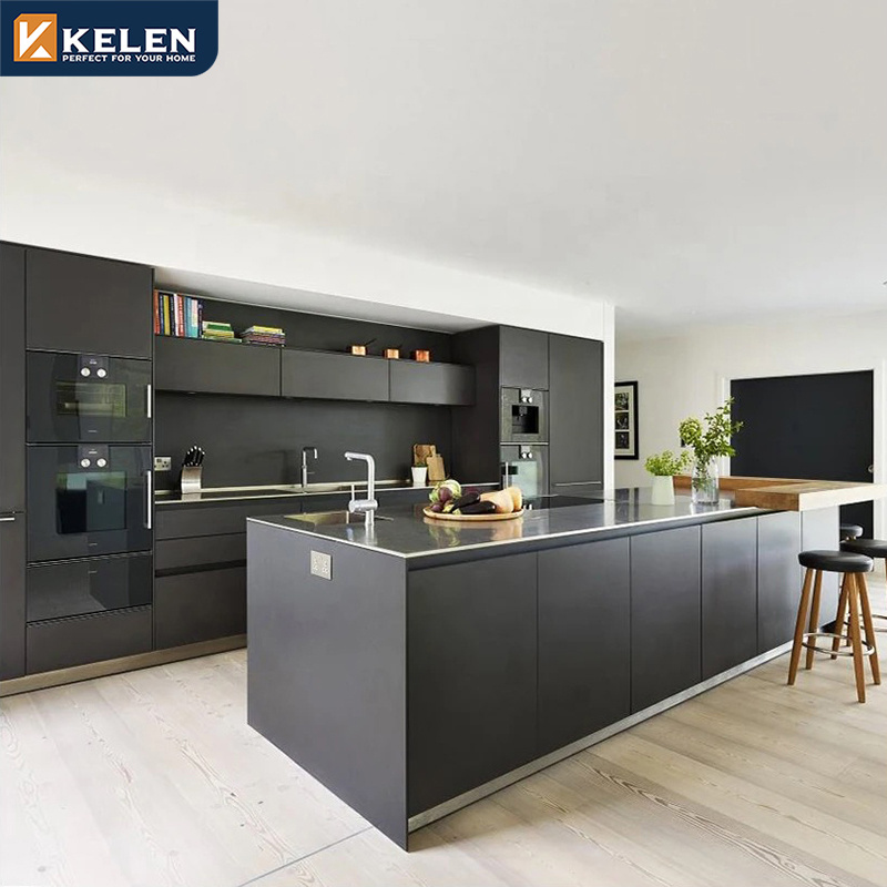 Kelen 2024 wood modern kitchen cabinets supplier  pantry wholesale wood grey kitchen cabinet for custom prefab houses