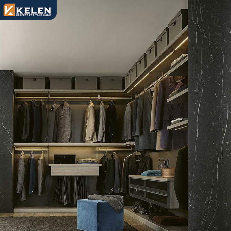 KELEN 2024  walk in closet Modern Wooden Board Modular custom Glass Aluminium Closet Set system Bedroom wardrobe walk-in closet