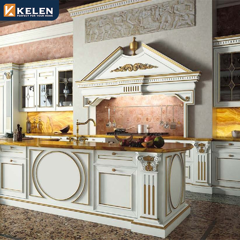 Kelen 2024 solid wood white cabinet furniture set modular designs custom islands shaker kitchen cabinet for american market