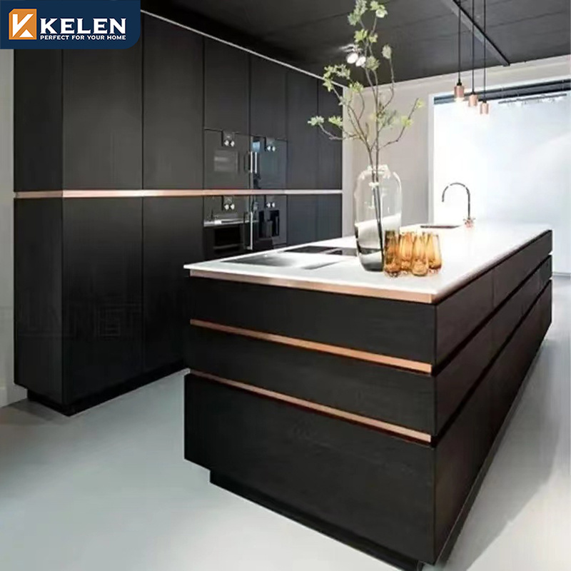 Kelen 2024 luxury modern modular kitchen design wooden furniture pvc door panel economic wood wall wholesale kitchen cabinet