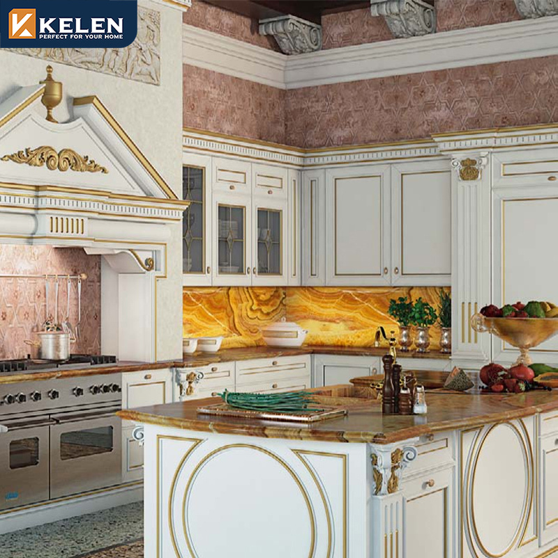 Kelen 2024 solid wood white cabinet furniture set modular designs custom islands shaker kitchen cabinet for american market