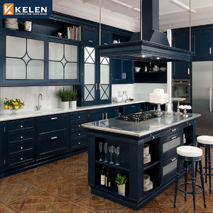 Kelen 2024 kitchen cabinet designs luxury blue lacquer door shaker style wooden pine Furniture Solid Wood rosewood kitchen cabin