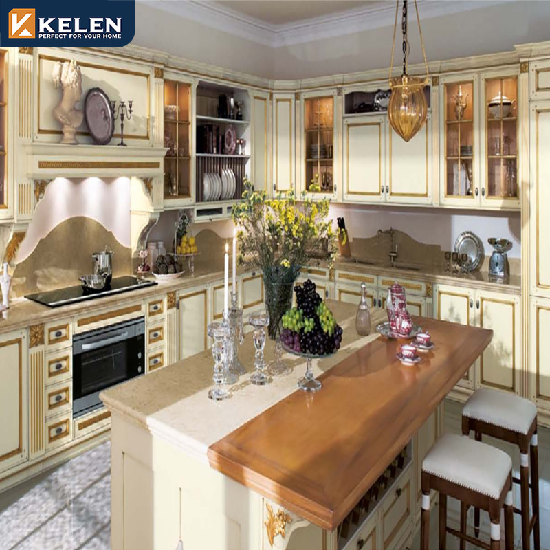 Kelen 2024 solid wood white cabinet furniture set modular designs custom islands shaker kitchen cabinet for american market