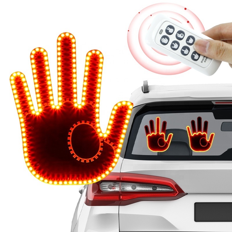 Car lights decoration middle funny car finger light with remote fun gesture led hand signal car