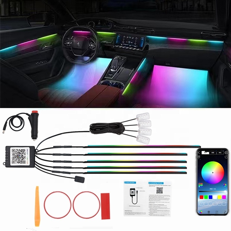 Acrylic Chasing RGB Auto Atmosphere Light LED Strip Interior Decorative  APP Control Car Ambient Light Kit Neon Car Lights