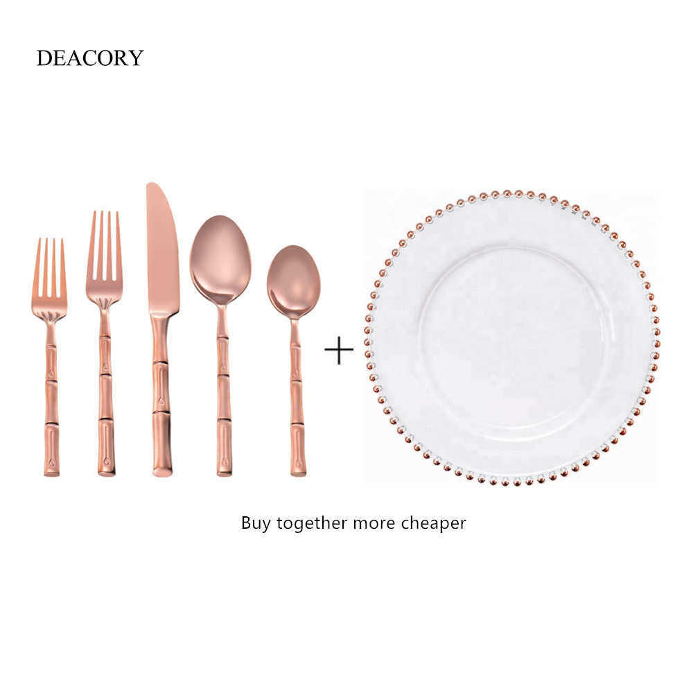 Wholesale stainless steel bulk copper flatware and rose gold beaded charger plate for wedding