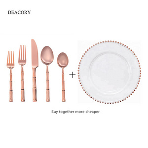 Wholesale stainless steel bulk copper flatware and rose gold beaded charger plate for wedding