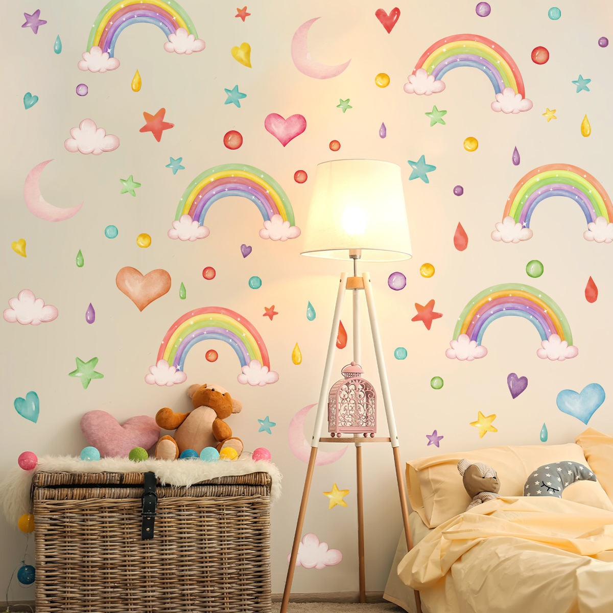 30*30cm*6pcs Self-adhesive PVC Home Decoration Rainbow Wall Decals Decor Wall Stickers for Bedroom Room