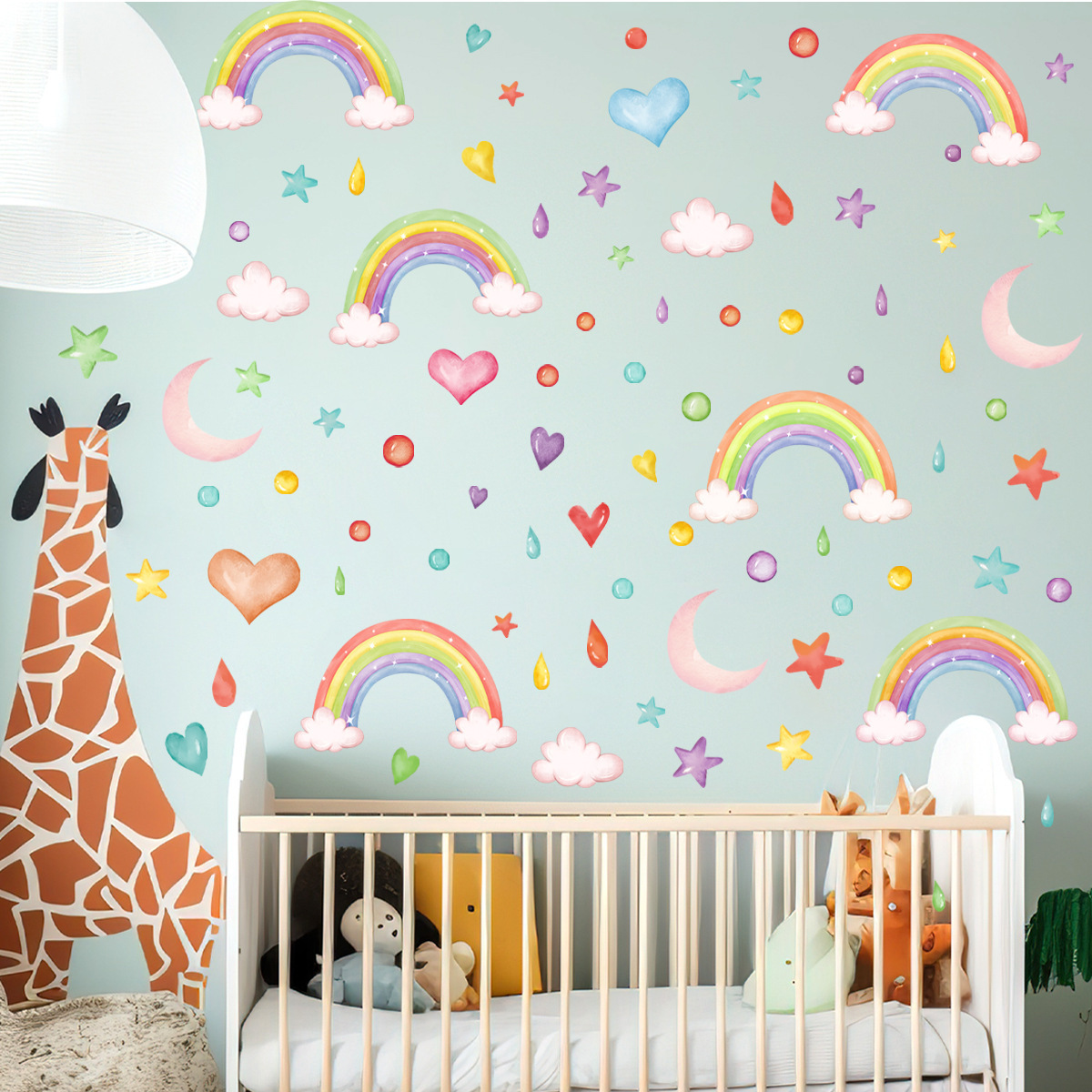 30*30cm*6pcs Self-adhesive PVC Home Decoration Rainbow Wall Decals Decor Wall Stickers for Bedroom Room