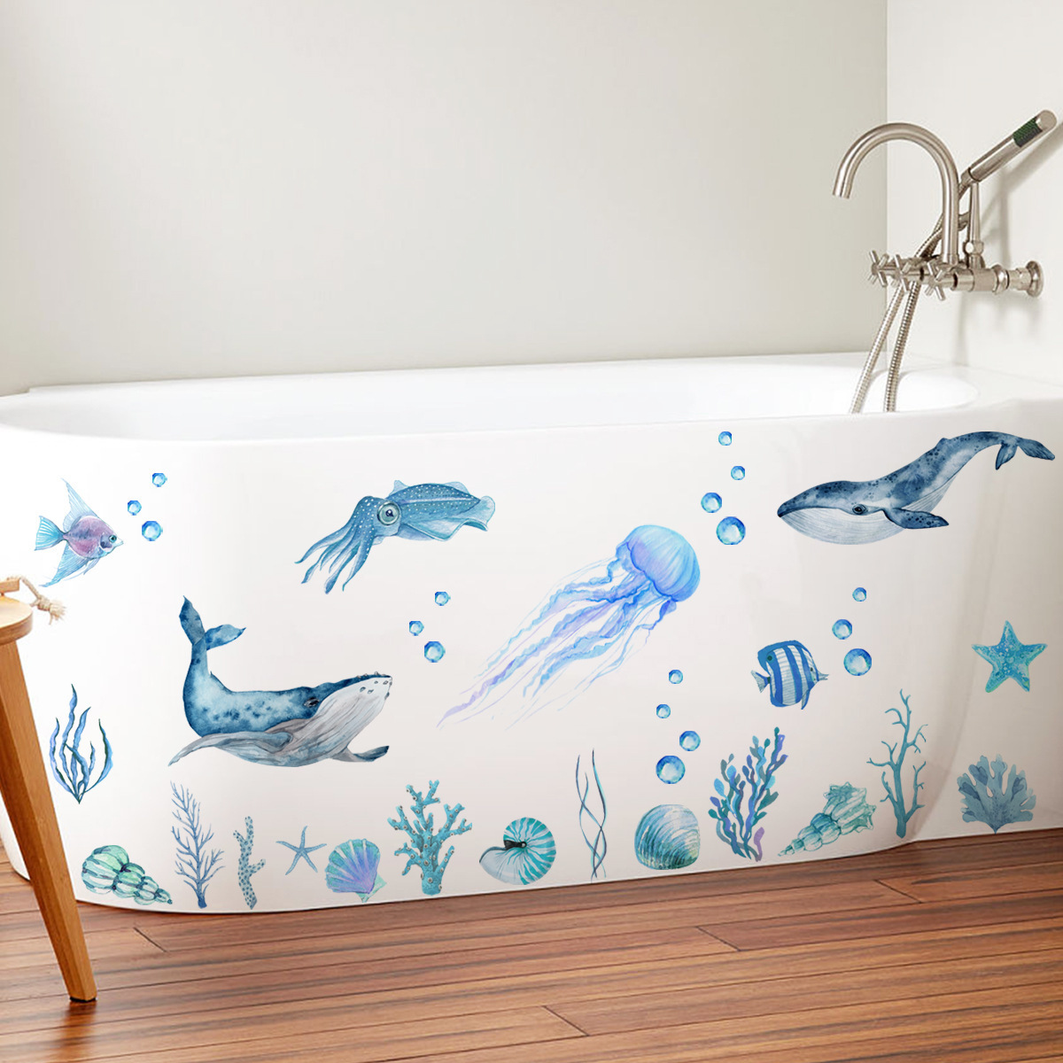 30*50cm Cartoon Underwater World Bubble Fish Sea Grass Wallpaper Bathtub Stickers Bathroom Background Decoration Wall Decals